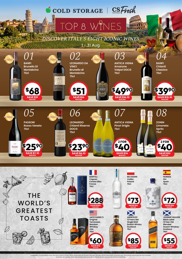 Top 8 Wines: Discover Italy's Eight Iconic Wines (Till 31 Aug)
