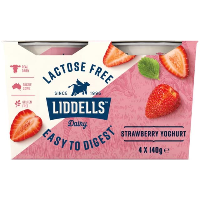 Liddells Lactose Free Sberry Yoghurt 4 X 140g