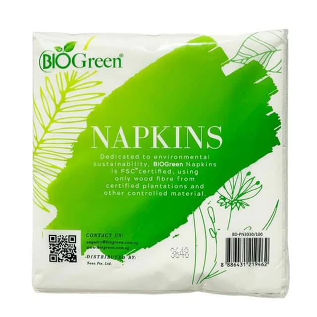 Biogreen White Napkin 30X30Cm 2Ply 50Sheets