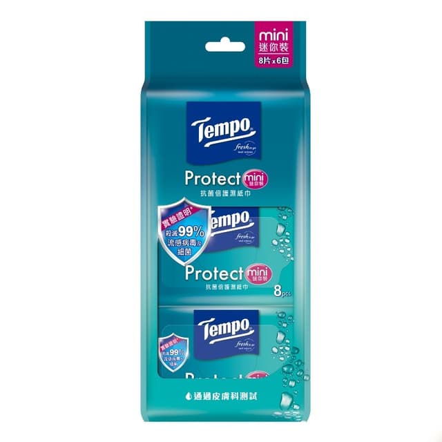 Tempo Protect Mini Wet Wipes 6x8s