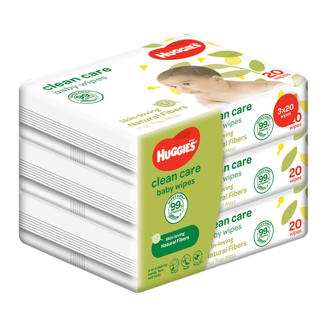 Huggies Clean Care Baby Wipes 3x20s