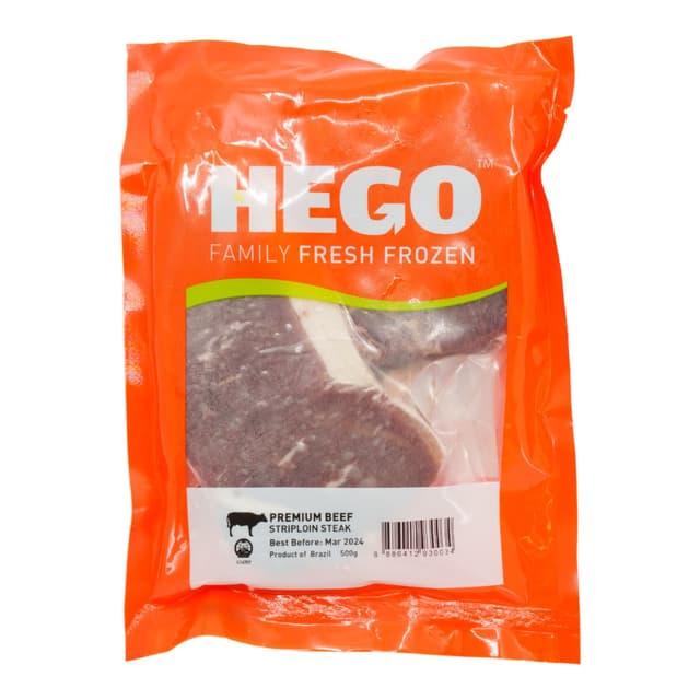 Hego Frozen Beef Striploin Steak Australia Pack 500g
