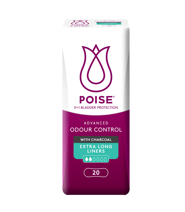 Poise Liner Charcoal Extra Long, 20s
