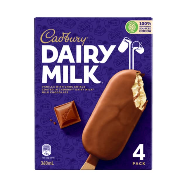 Cadbury Dairy Milk Sticks 4s 360ml