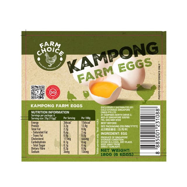 Farm Choice Singapore Kampong Farm Eggs 6s 180g