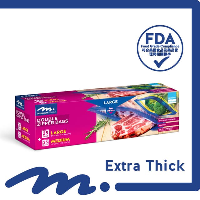 Meadows Home Double Zip Bags M+L x 50